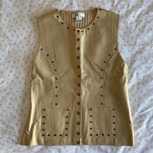 y2k beige leather studded vest